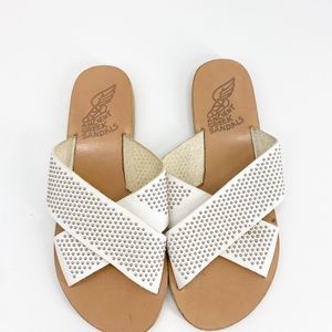 Ancient Greek Thais Studded Crisscross Sandals White 7